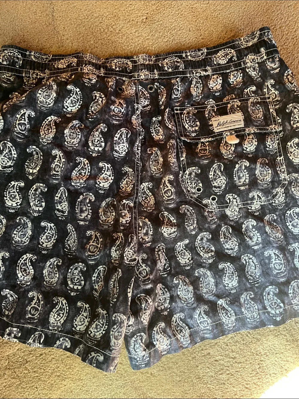 Polo by Ralph Lauren Black & White Paisley Swim Trunks
